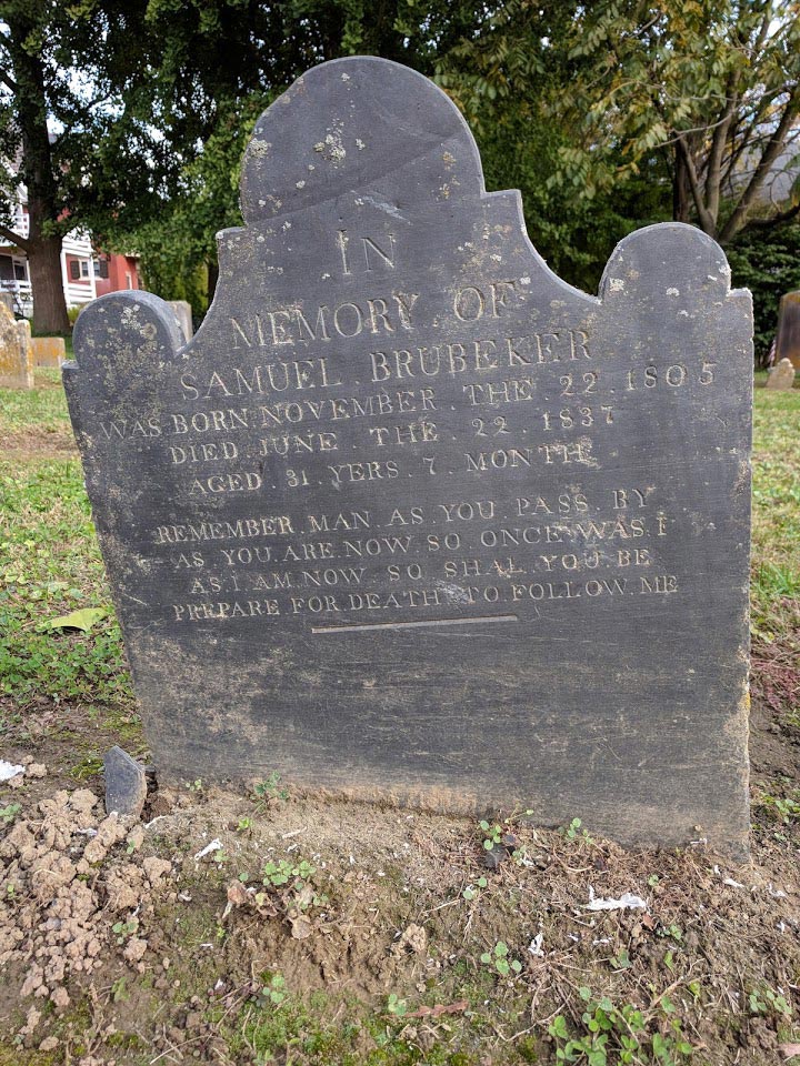 Tombstone, located in the cemetery of St Michael's Evangelical Lutheran Church, in Strasburg,Pennsylvania
